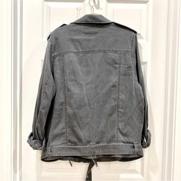 NWOT Express Grey Oversized Twill Soft Cotton Lyocell Moto Biker Jacket - Picture 3 of 5
